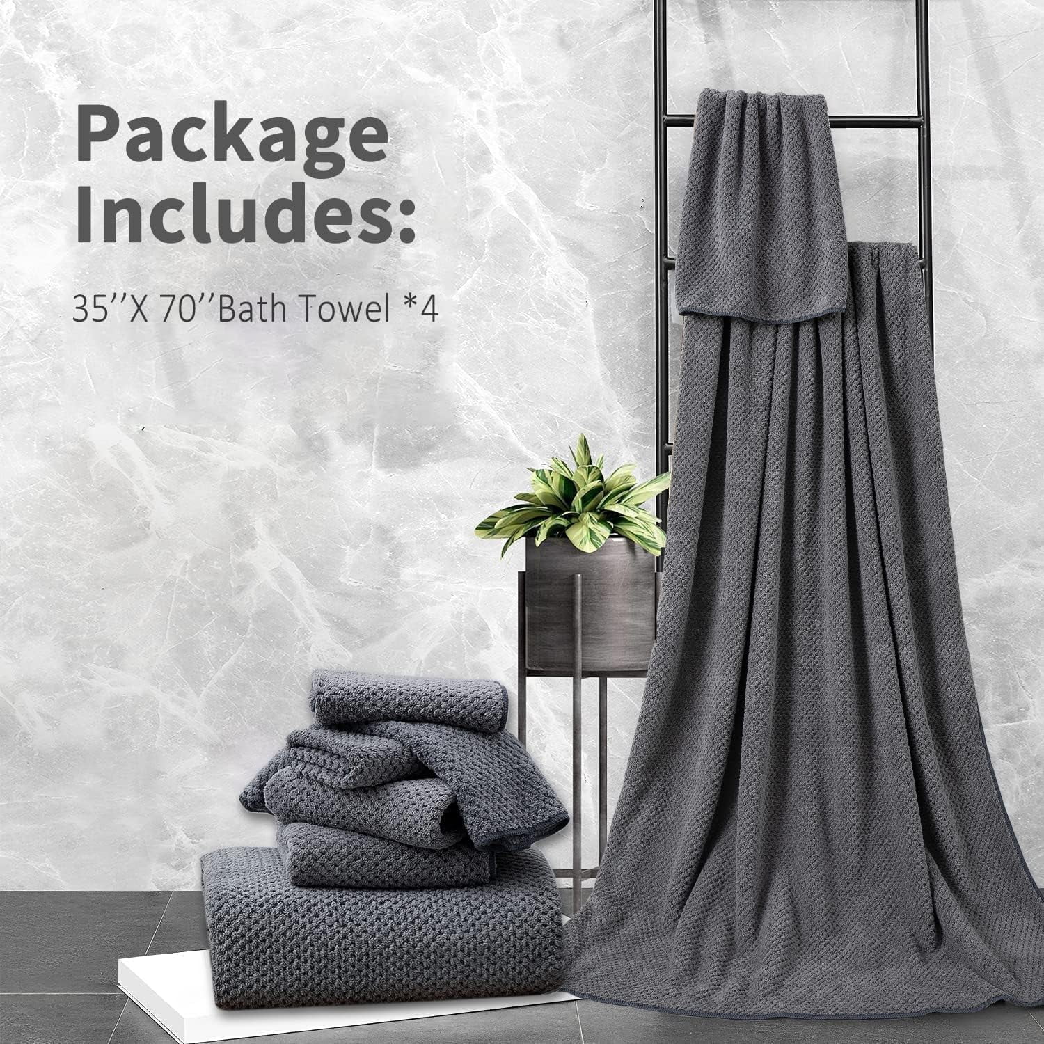 Extra Large Bath Towel Set of 4 (35.43"x70.87"),Oversized Bath Sheet Super Soft Highly Absorbent Jumbo Bathroom Towel Set Microfibers Quick Dry Shower Towel for Hotel,Bathroom,Guest,Spa,Gym ( Gray)