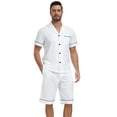 thumbnail image 3 of EA'S SECRET Mens Pajamas Set 100% Cotton Short Sleepwear Sets Classic Button Down Loungewear Summer Mens Pjs Sets With Pockets (White,L), 3 of 8