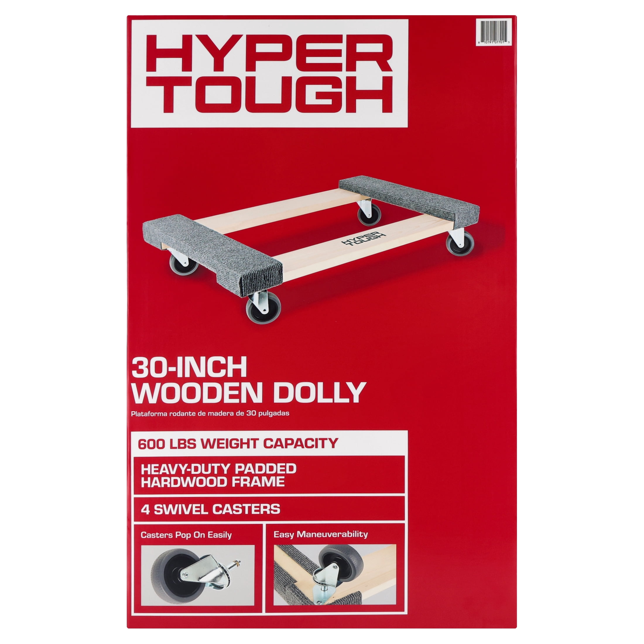 Hyper Tough Wooden Dolly, 600 lb Capacity, Padded Hardwood Frame with Swivel Casters