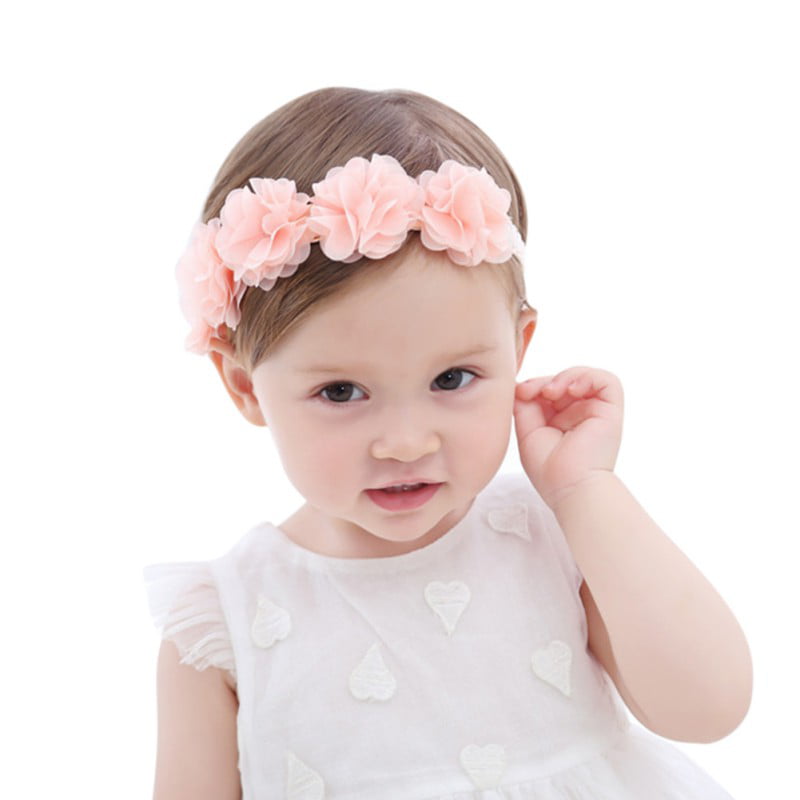 Baby Girls Princess Bowknot Pearl Headbands Elastic Flower Hair Bands White UK 