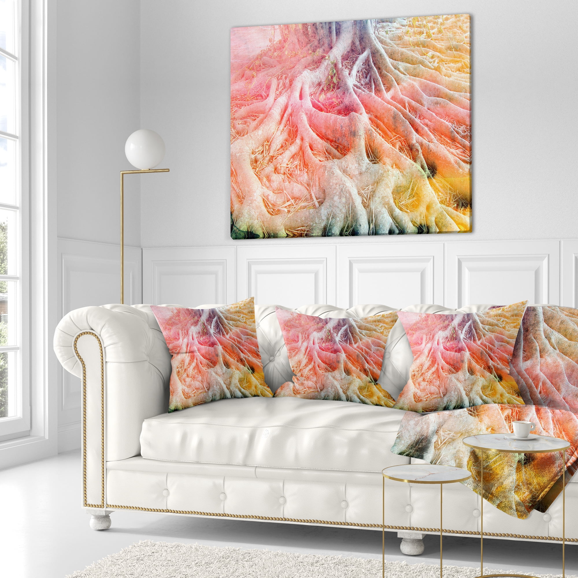 Designart Retro Tree Roots Watercolor - Trees Painting Throw Pillow - 16x16
