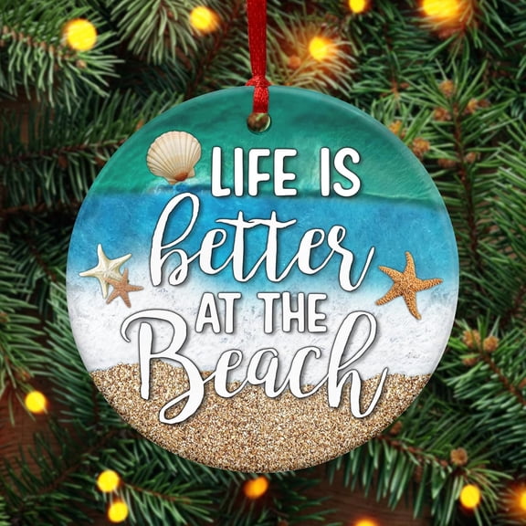 Christmas Beach Gifts for Women Men - Ceramic Christmas Ornaments 2025 for Tree Decorations - Beach Themed Gifts for Mom Dad Family Friends Couple, Beachy Decor for Xmas Decorations