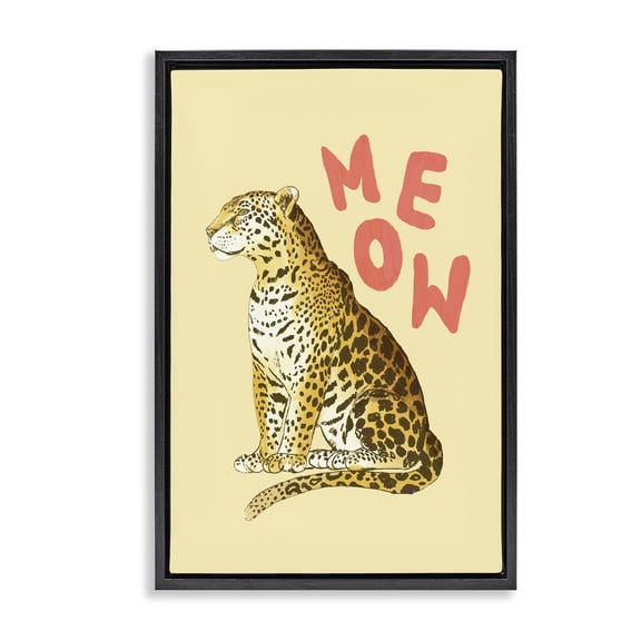 Stupell Industries Meow Leopard on Yellow Black Framed Floater Canvas Wall Art, design by Florentina Dolci