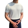thumbnail image 2 of WTXUE T-Shirts Short Sleeve, Crew Neck Shirts for Men Spring Summer Knit T Shirt Knitted Tops Knit Tops Solid Casual Tops for Men White S, 2 of 6