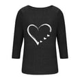 thumbnail image 4 of Lenpel Women's Tunic Tops 3/4 Length Sleeve Crew Neck Heart Printed Brushed Fleece Ribbed Knit T Shirts Casual Lightweight Sweaters(Black,X-Large), 4 of 5