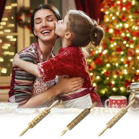 

Hesxuno Christmas Rolling Pin Engraved Carved Wood Embossed Rolling Pin Kitchen Tool Deals of The day