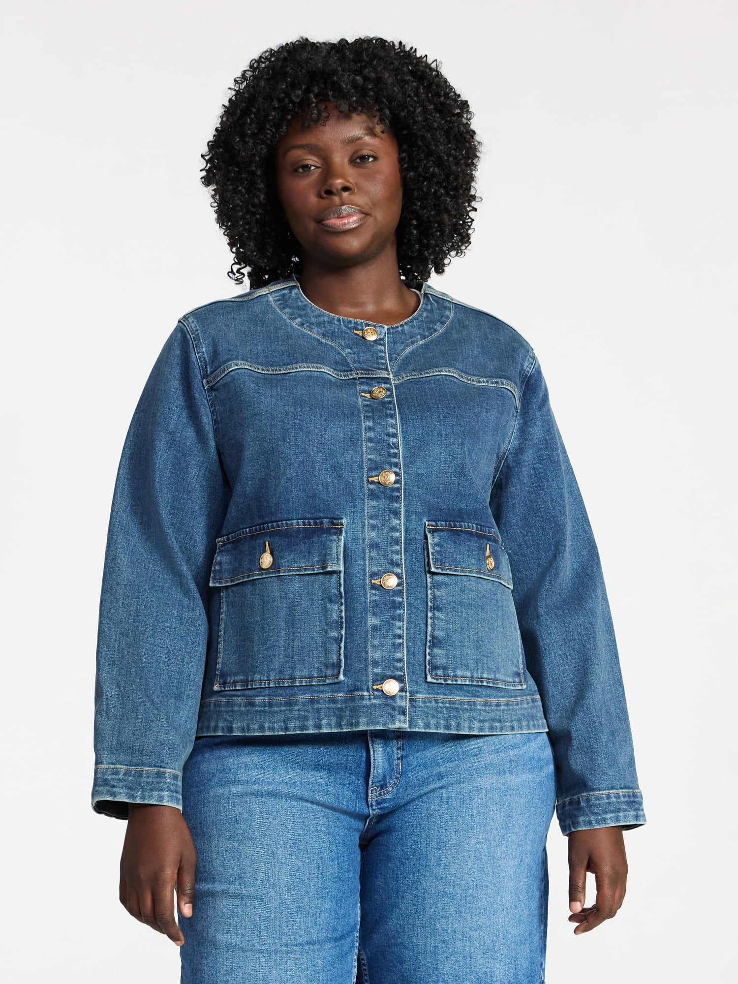 Terra & Sky Women's Plus Denim Lady Jacket With Pockets, Sizes 0X-5X