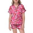 thumbnail image 1 of Pyjamas en Satin Imprimé Manches Courtes Ensemble de Pyjamas Boutonnés pour Enfants Fille Vêtements de Nuit pour Tout-Petits Garçons Filles Mode, 1 of 4