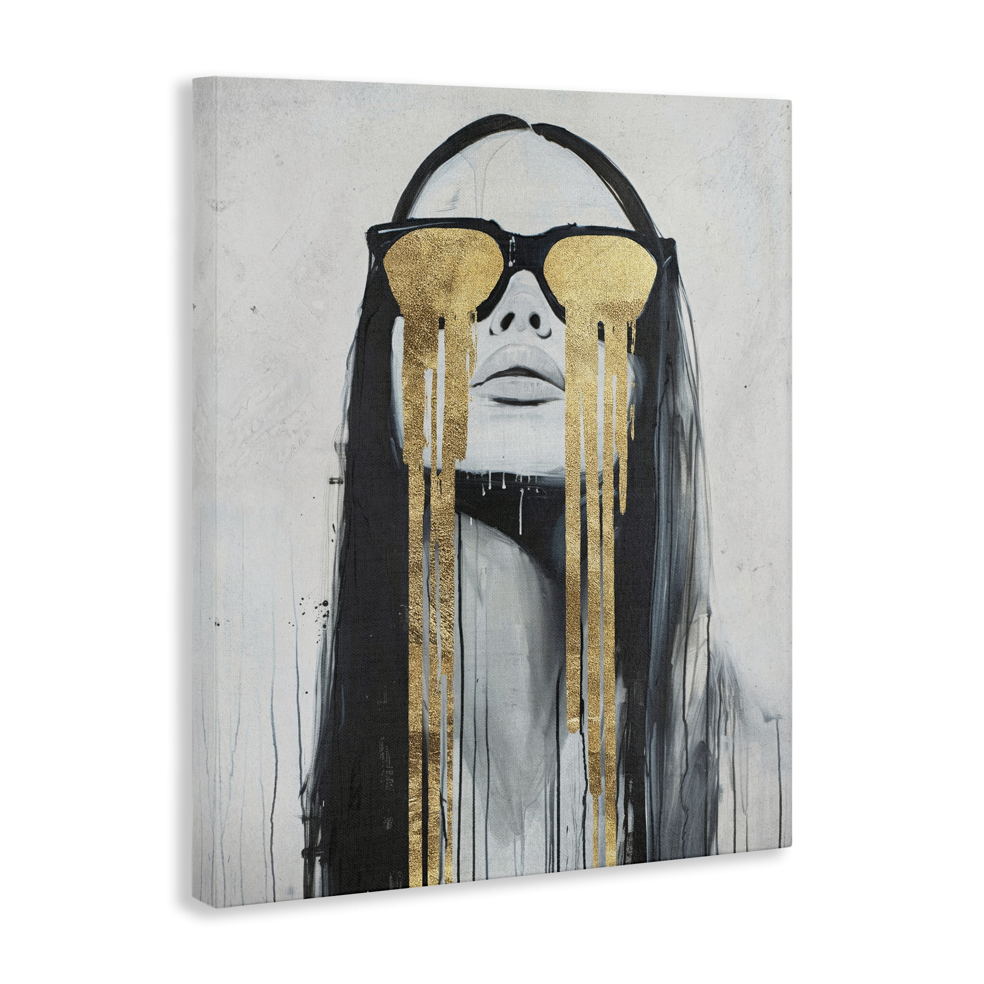 Stupell Industries Golden Tears Glam Girl People Painting Wrapped Canvas Art Print Wall Art, 16 x 20