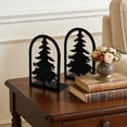 thumbnail image 4 of Tree Bookends Metal 2 Pack, 17.5cm Decorative Black for Heavy Books, L Shaped Non Slip Padded Base, Rounded Corner Safe Design and Home Office Library Organizer, 4 of 6