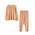 thumbnail image 4 of Ropa para el hogar Traje de primavera para mujer de color sólido Pijama informal de cuello redondo y manga larga Jersey de color caramelo Pantalones casuales para mujer, 4 of 6