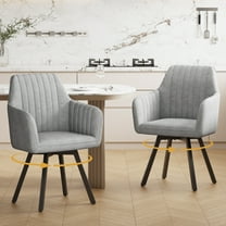 Furniliving Modern Swivel Accent Chair Set of 2, Upholstered Armchair with Metal Legs, Mid Back Comfy Accent Armchair, Makeup Chair for Living Room, Bedroom, Light Grey