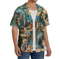 thumbnail image 2 of Pofeuu Whimsical Cats Night Cafe Print Mens Casual Short Sleeve Shirts Beach Summer Spread Collar Pocket Tops Men's Casual Short-sleeved Shirt-Large, 2 of 5