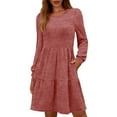 thumbnail image 2 of Tdoqot Womens Cotton Dresses with Pockets- Long Sleeve Stretch Ruffle Casual Midi Dress Spring Dresses Pink Size XL, 2 of 8