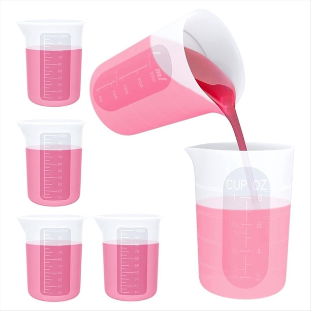 Juego de 6 Vasos Medidores de Silicona: 2 Vasos de Silicona Reutilizables de 250 Ml, 4 Vasos Medidores Antiadherentes, Vasos Mezcladores de Epoxi