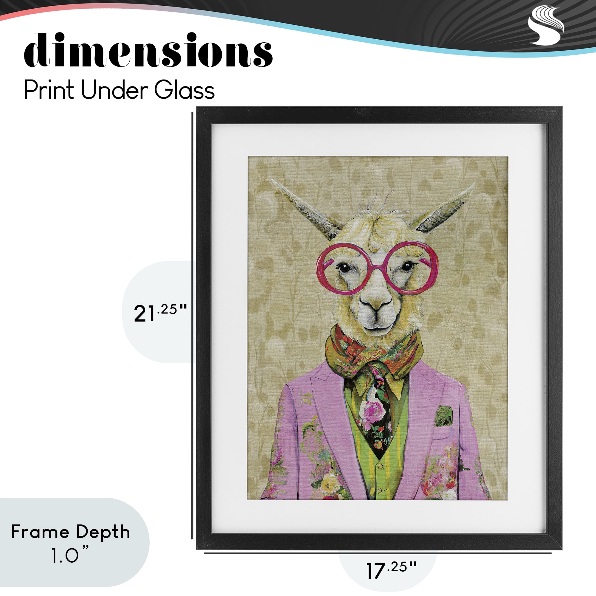 Stupell Industries Stylish Llama with Glasses Black Framed Print Under Glass, design by Svetlana Aleynikova