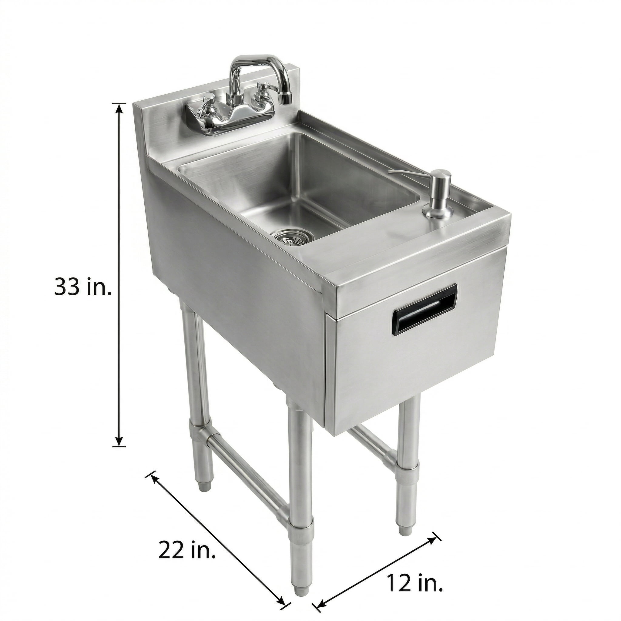 22.5 in. x 12 in. Stainless Steel Underbar Hand Sink with Soap and Towel Dispensers, 14 in. x 10 in. Bowl, Faucet, and Drain Basket