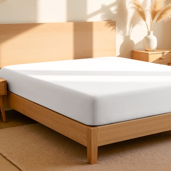 Bare Home 100% Organic Cotton Fitted Sheet - Percale Weave  - Queen, White