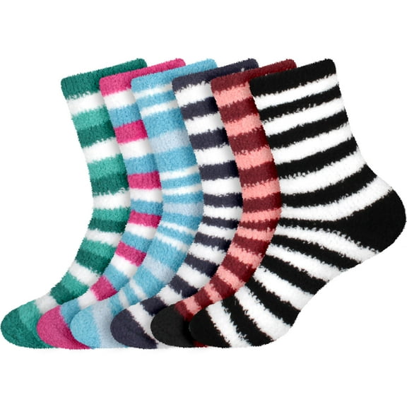 Women's Super Fuzzy Crazy Colorful Fun Cute Cozy Striped Socks - 6 Pairs - Assortment S3