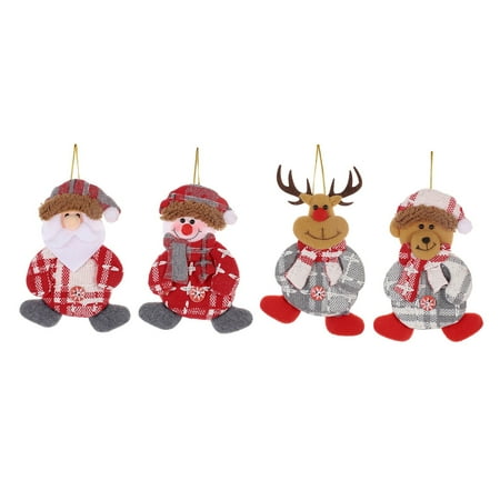 

4PC Christmas Tree Decorations Christmas Sitting Santa Clause Ornament Hanging Christmas Tree Decoration Pendants Xmas Figurines Home Decoration For Christmas Stained Glass Window Painting Flocked