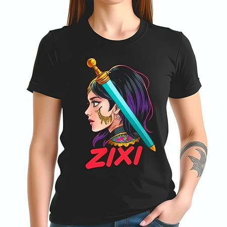 Women s Graphic T-Shirt - Dark Hair with Teal & Gold Jewelry - Pop Art Style Tee
