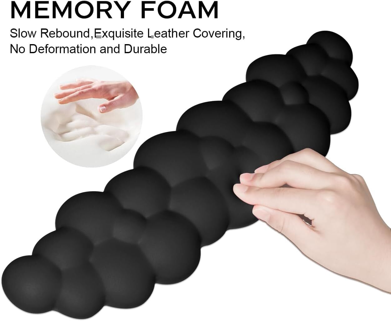 Cloud Mouse Pad with Wrist Rest,Ergonomic Cloud Wrist Rest with Non-Slip Base, PU Leather Memory Foam Mouse Pad Wrist Support for Keyboard and Mouse, Pain Relief for Typing, Gaming, Black