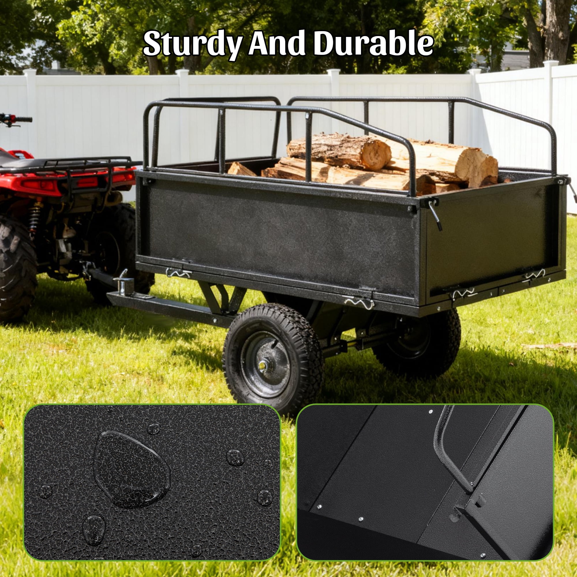 600LBS Heavy Duty Steel Dump Cart Trailer, 17 Cu.Ft. Tow Behind Hauling & Dumping Wagon for ATV, Lawn Tractor and Garden with 16" Tires