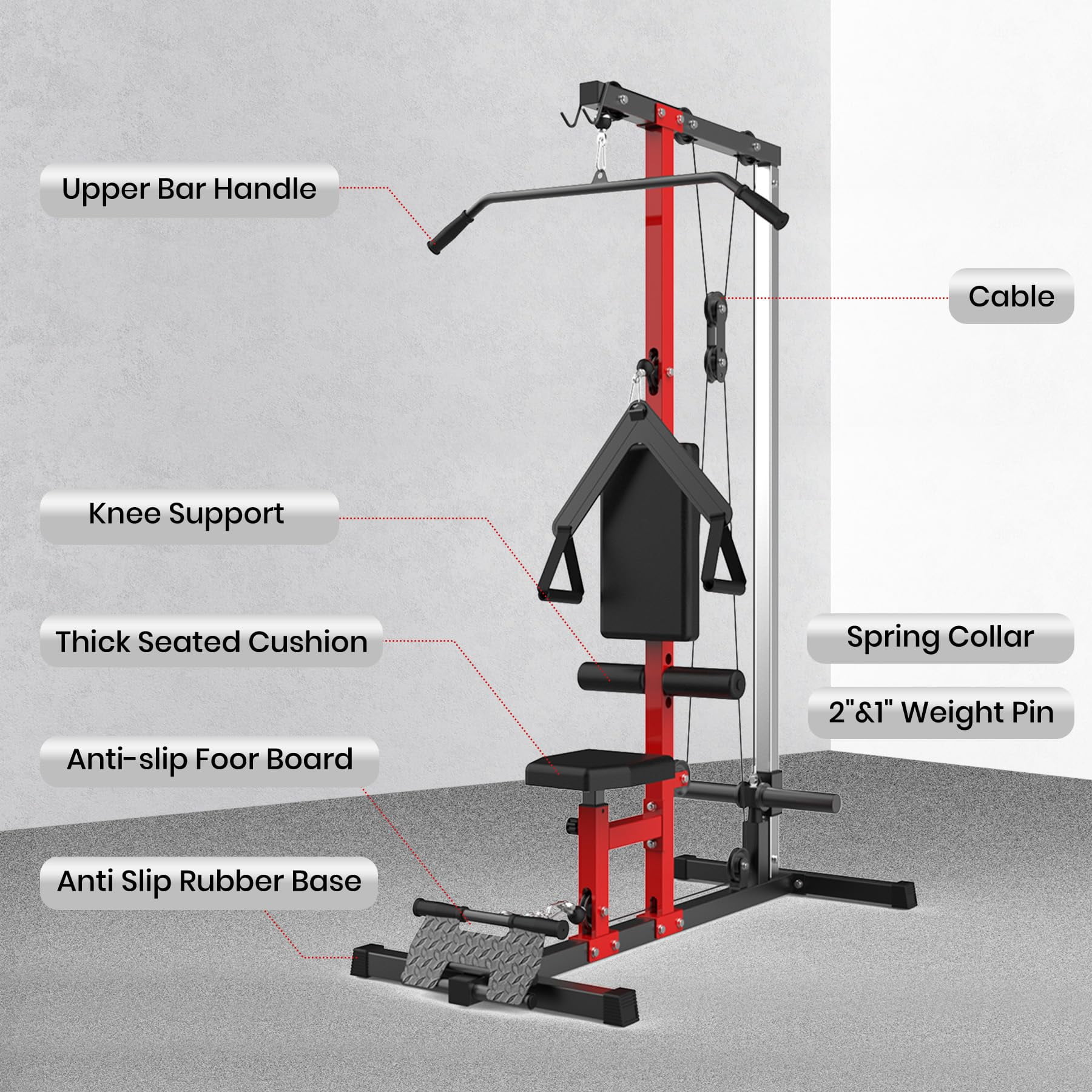 Ataucjin LAT Power Cable Machine,LAT Power Cable Machine with High and Low Pulley Station,LAT Pulldown Machines,Row Cable Machine with Adjustable Leg Support for Home Gym Fitness Equipment