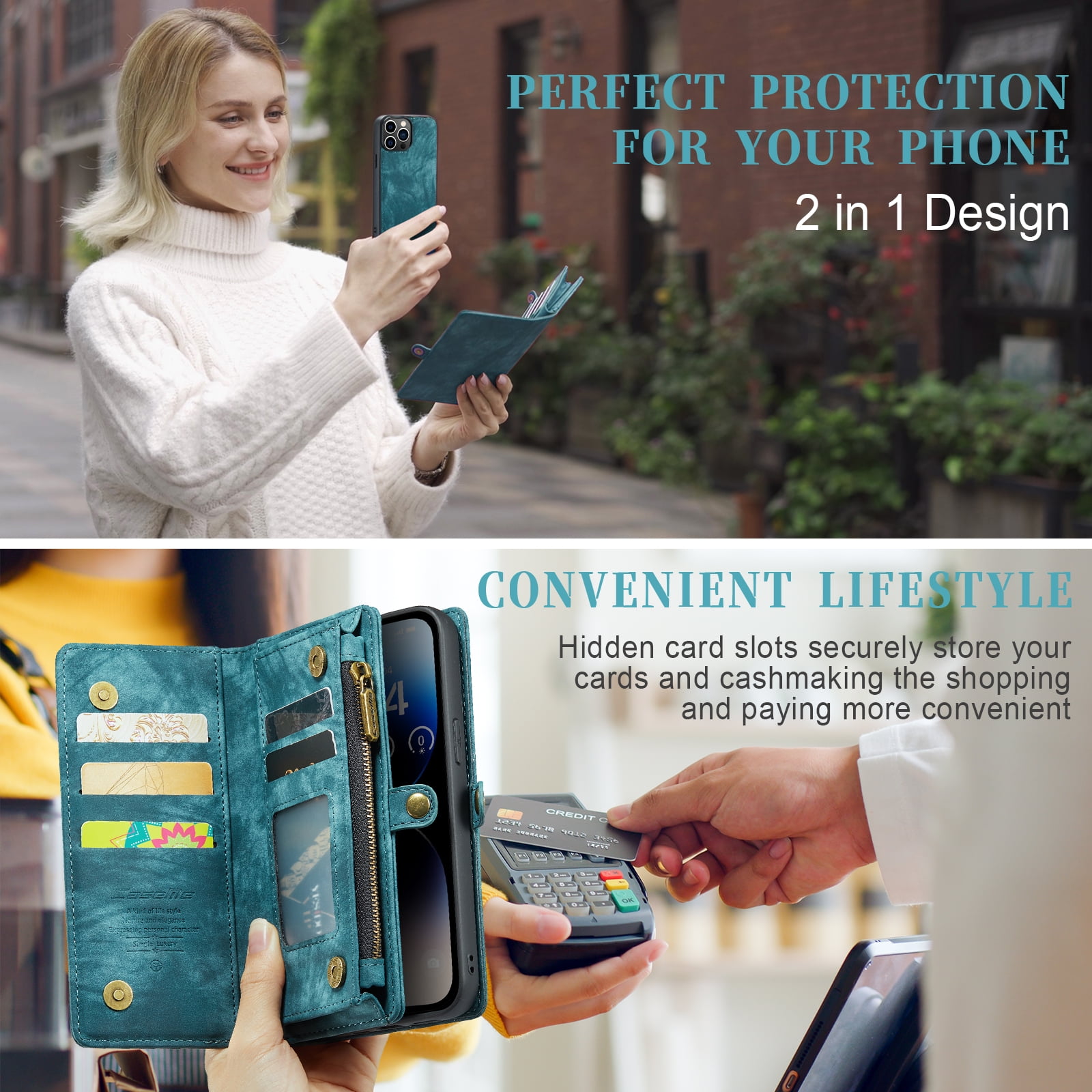 TECH CIRCLE Apple iPhone 14 Pro Max Case,iPhone 14 Pro Max Wallet Case with Card Holder Kickstand Zipper Pocket Lanyard Strap Wristlet PU Leather Flip Case Wallet for iPhone 14 Pro Max 6.7 inch,Green