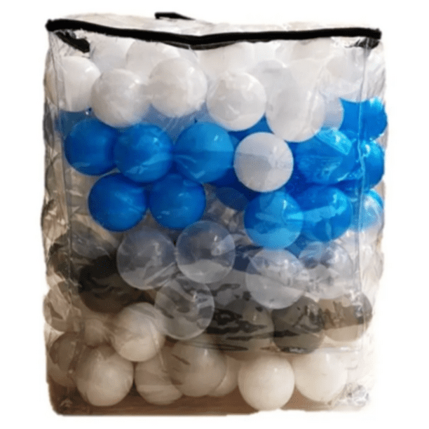 Bolsa con 100 pelotas de colores mixtos de niño | Pelotas aptas para bebés | Pelotas Libres de Plomo ALABIO TOYS bolsa de pelotas para niño/ azul, gris, blanco y transparente/ estimulacion temprana