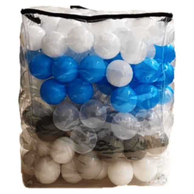 Bolsa con 100 pelotas de colores mixtos de niño | Pelotas aptas para bebés | Pelotas Libres de Plomo ALABIO TOYS bolsa de pelotas para niño/ azul, gris, blanco y transparente/ estimulacion temprana