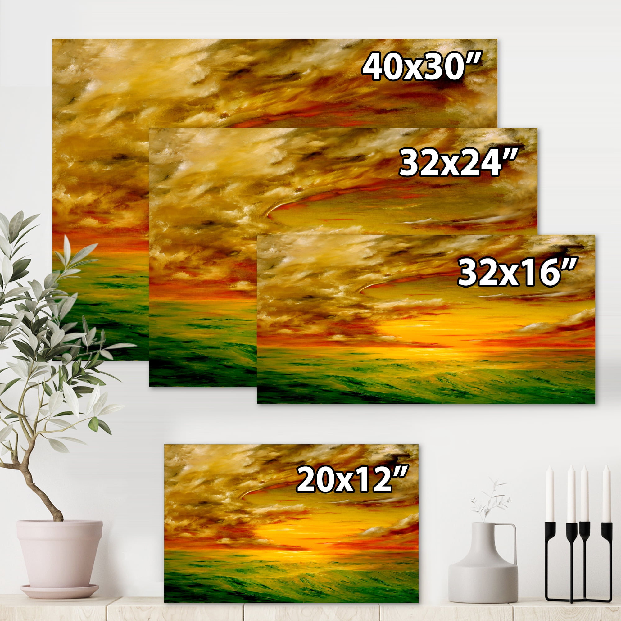 Designart ' Colorful and Bright Sunset At Santa Rosa California ' Farmhouse Canvas Wall Art Print