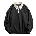 thumbnail image 2 of ZRGHAOYLQ Henley Sweatshirts for Men Lapel Collar Drop Shoulder Casual Long Sleeve Pullover Sweatshirt Tops Solid Color Button Up Shirt Black L, 2 of 7