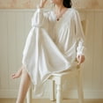 thumbnail image 4 of Homgro Women's Victorian Nightgown Cute Cotton Lace Bishop Sleeve Sleep Shirt Long Pajama Dress Soft Frill V Neck Sleepwear Old Fashioned Vintage Princess Nighty White Medium, 4 of 5