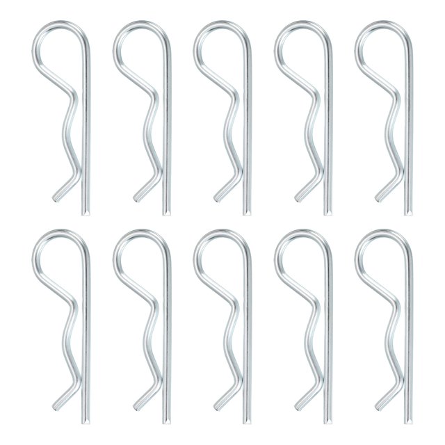 Uxcell 10 Pcs Clip de Pasador de Enganche, 4mm x 85mm Clips R de Acero al Carbono Kit de Clips de Pasadores de Retención para Remolques Tractores Cortadoras de Césped Carro Pin Clip, Plata