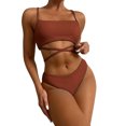 thumbnail image 1 of Gibobby Trajes de Baño para Mujer Stock Drop Bandage Push Up Bra Conjunto de bikini sexy para mujer Conjunto de traje de baño sólido Conjunto de bikini t(Café,CH), 1 of 5