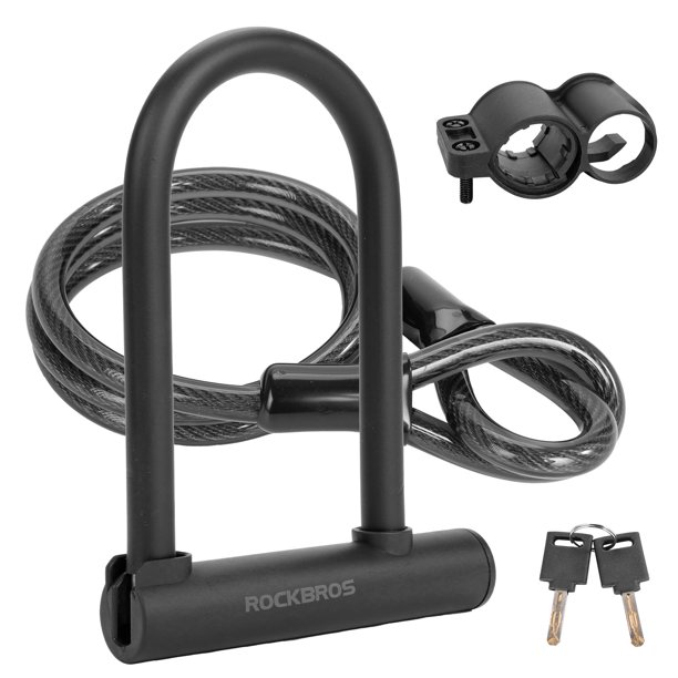 Candado en U para bicicleta ROCKBROS de alta resistencia con cable de 1,2 m y llaves
