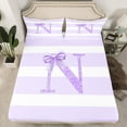 thumbnail image 2 of Feelyou Teens Monogrammed Queen Sheet Sets, Initial N Letter Flat Sheet, Kawaii Princess Bow Queen Fitted Sheet, Microfiber Bedroom Decor,4-Piece, 2 of 7