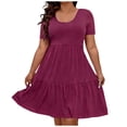 thumbnail image 2 of CYRBOKO Women's Plus Size Dresses Midi, Loose Fit Summer Short Sleeve Crew Neck Casual Dresses Wine Size XL-5XL, 2 of 6