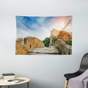 Great Wall of China Tapestry, Legendary Dynasty Monument on Cliffs Historical Countryside Art Design, Wall Hanging for Bedroom Living Room Dorm Decor, 60W X 40L Inches, Grey Blue, by Ambesonne