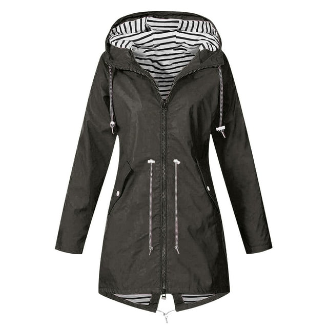 KIHOUT Spring Winter Warm Coat Women Solid Color Rain Jacket Outdoor Hooded Windproof Loose With Pocket Coat,Size S-5XL