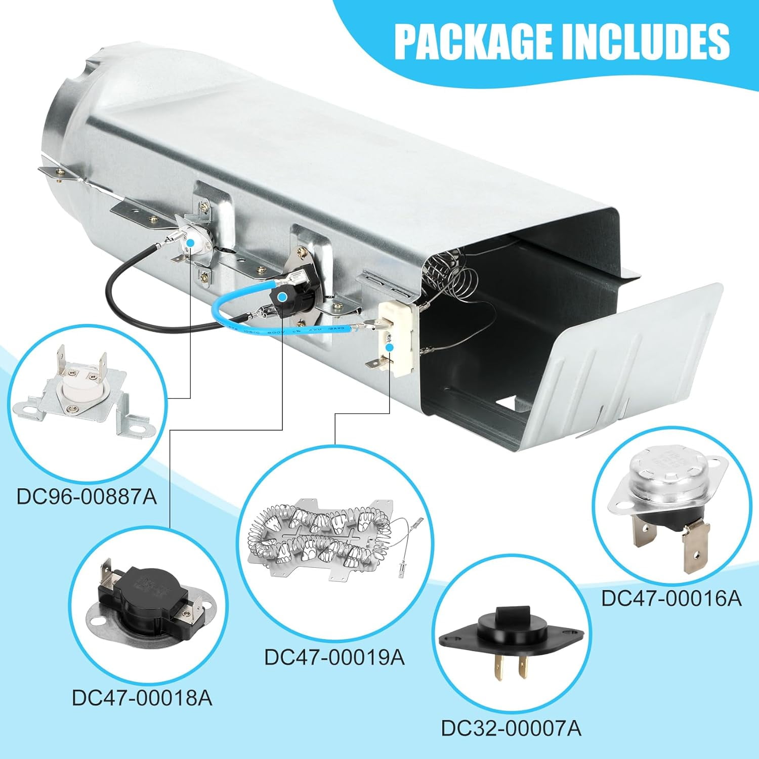 Upgraded Dryer Heating Element DC97-14486A for Samsung DV45H7000EW/A2 DVE50R5400V/A3 DVE50R5200W/A3, Replaces DC96-00887A DC97-14486D AP4342351