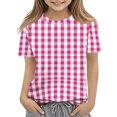 thumbnail image 3 of CCRFTGI Shirts for Girls Size 10-12 Cute Plaid Shirt Summer Tops Short Sleeve Girls Clothes Casual Crewneck Tees Hot Pink 5-6 Years, 3 of 6