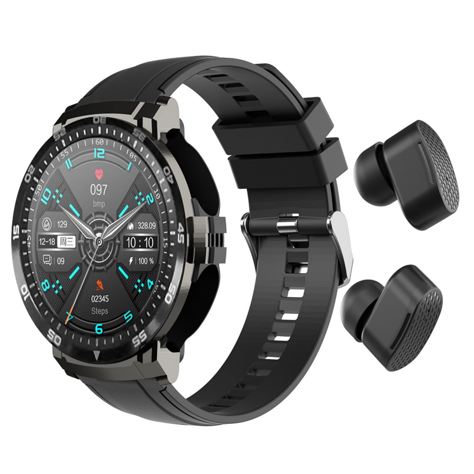Bluetooth Headphones Smart Watch With Earbuds Round Fitness Watch 1.28 Inch Bluetooth Watch With Step Calories Sleep Monitor For IOS & Android Noise Cancelling Headphones