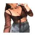 thumbnail image 2 of Hauts Courts pour Femmes Manches Longues en Maille Transparente Couleur Unie Cardigan à Nouer, 2 of 4