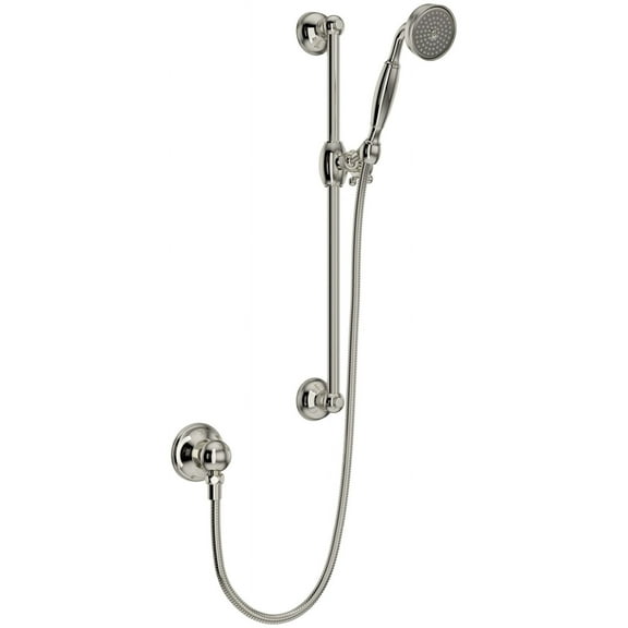 Rohl Shower Merchandise Pak Italian Handshower Set In Polished Nickel With 1201 Rail 1101/8E Metal Handshower 16295 Hose And 1295 Wall Outlet