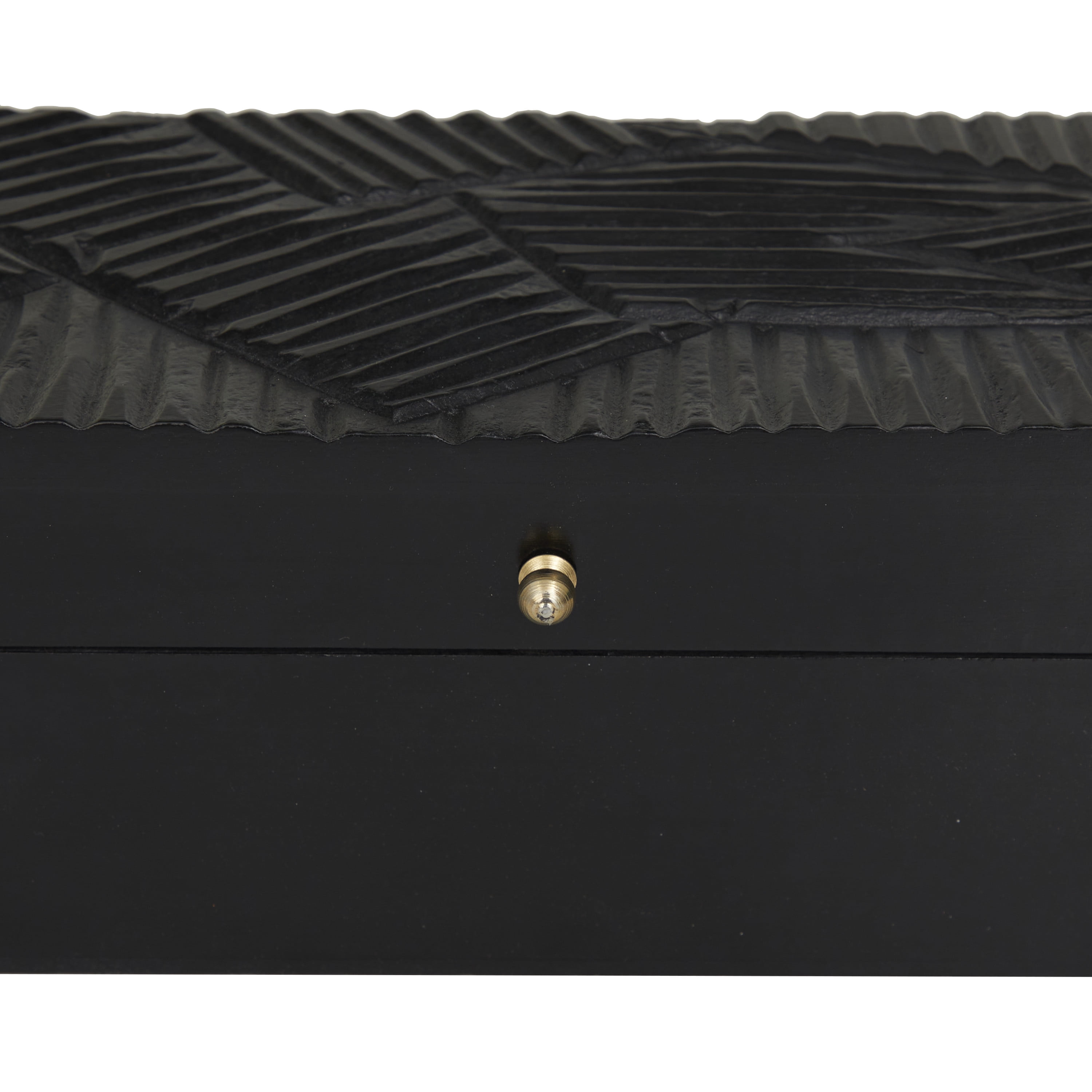 DecMode Intricate Carved Black Wood Decorative Box with Hinged Lid, 3 Count