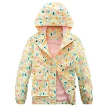 Hiheart Girls Hooded Rain Jacket Kids Waterproof Fleece Lined Raincoat Yellow 8-9 Years