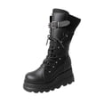 thumbnail image 2 of BRGZLK Womens Platform Mid Calf Boots Winter Plus Size Round Toe Chunky Heel PU Leather Goth Zip Lace Up Street Style Knee High Boot Trendy Motorcycle Booties Black 39, 2 of 9
