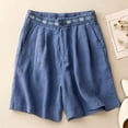 thumbnail image 3 of Bermuda Shorts for Women Summer Casual Elastic Waist Wide Leg Loose Fit Cotton Linen Boho Beach Shorts with Pockets, 3 of 8